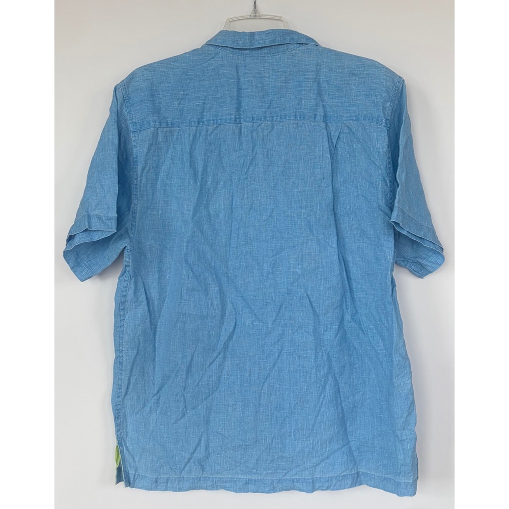 Tommy Bahama Men L Light Blue 100% Linen Camp Shirt Short Sleeve Button Up Beach